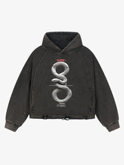 Vintage Washed Snake Appliqué Pullover Hoodie 