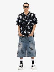 Gothic Ghost Hands Camp Collar Boxy Shirt 