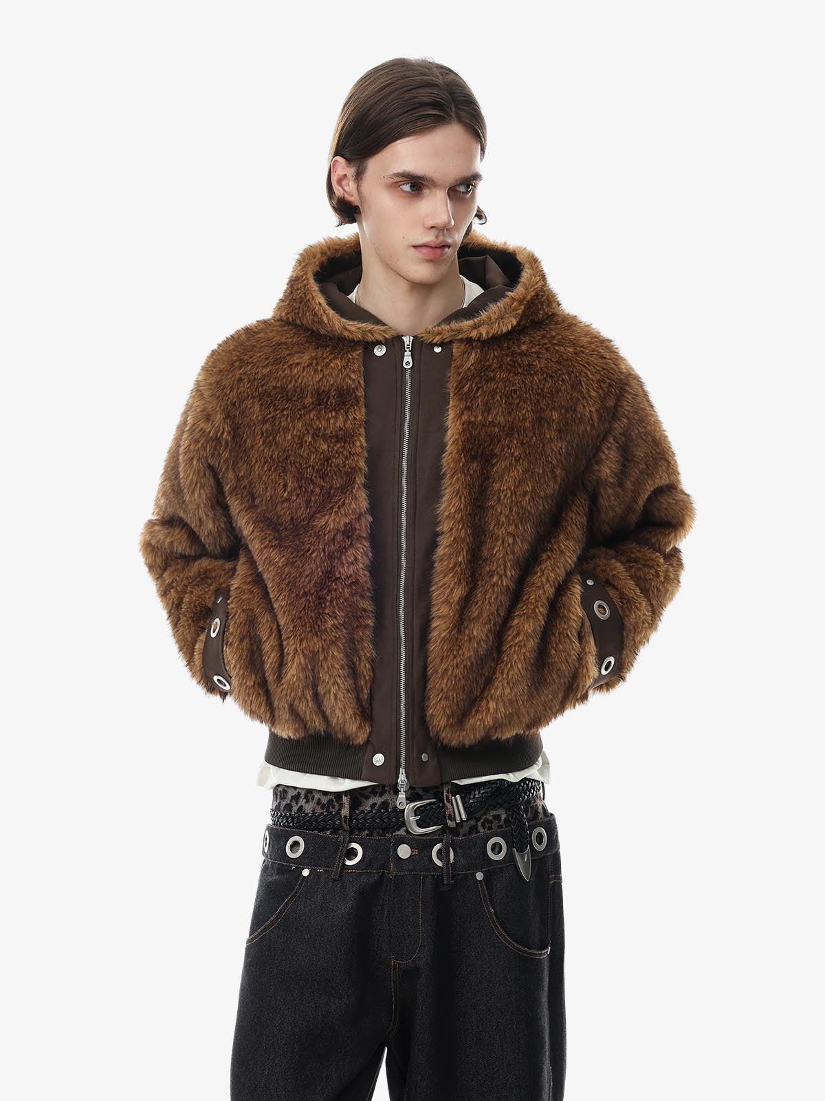 Mountain-Panel Faux-Fur Collar Fleece-Lined Padded Coat