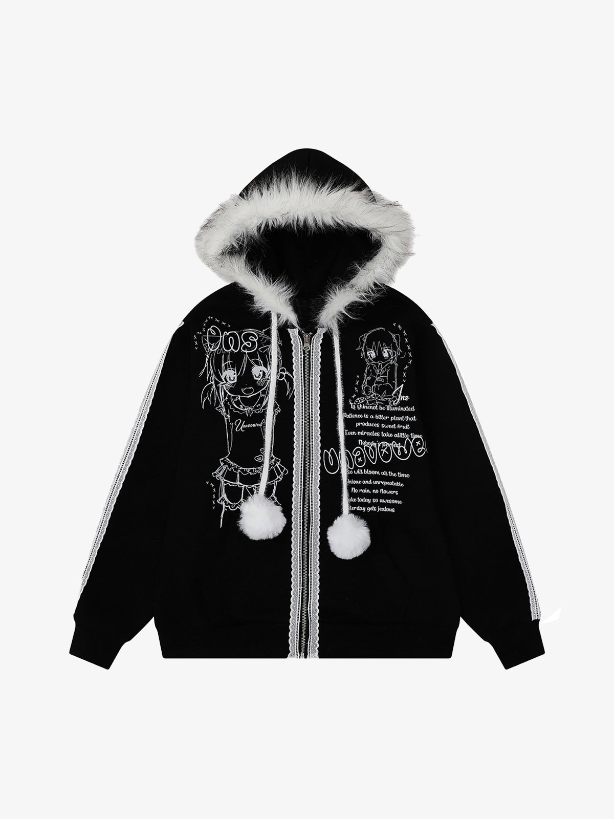 Retro Plush Collar Cartoon Anime Zip-Up Hoodie 