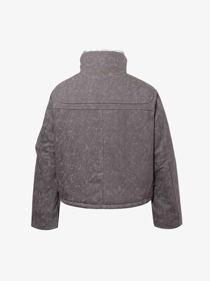 Vintage Metal Buckle Faux Fur Trim Padded Denim Jacket 