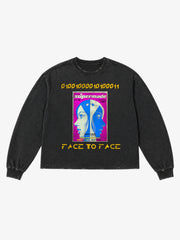 Distressed Printed Long-sleeved T-shirt