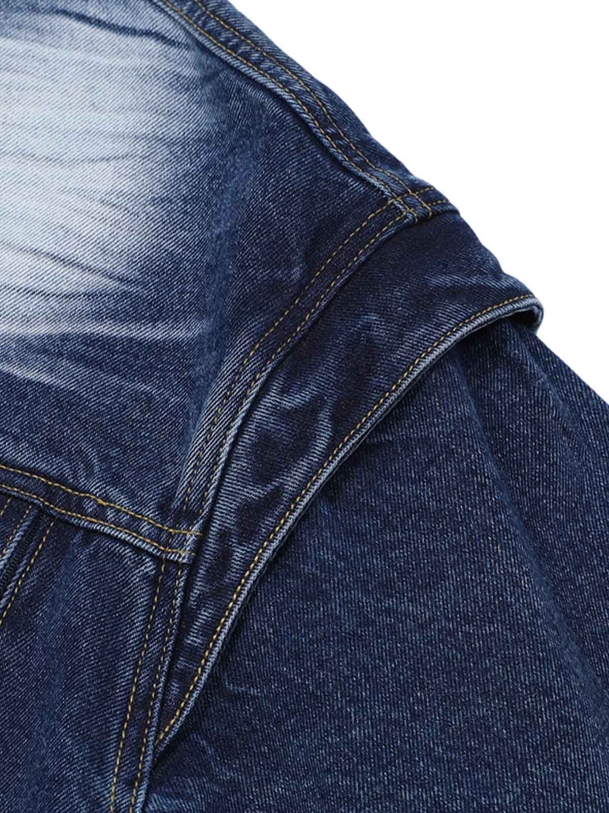 Distressed Washed Workwear Denim Shirt And Jorts Set 