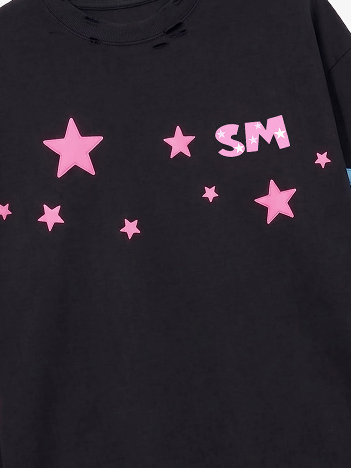 Star Foam Graphic Ripped Color Block Long Sleeve Tee