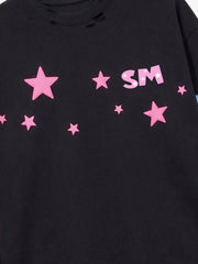 Star Foam Graphic Ripped Color Block Long Sleeve Tee