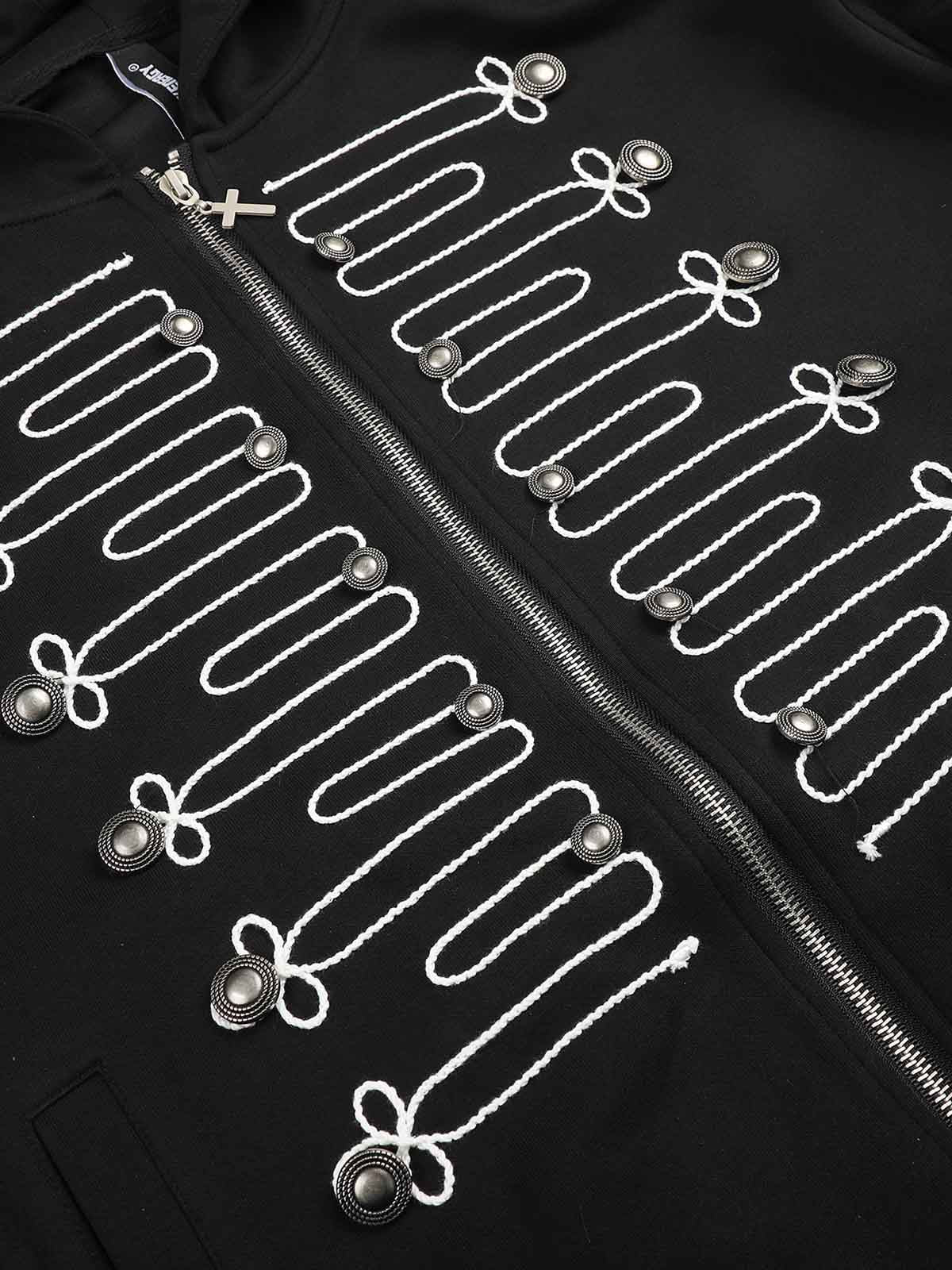Thesupermade Military Button Embroidered Zip-Up Hoodie