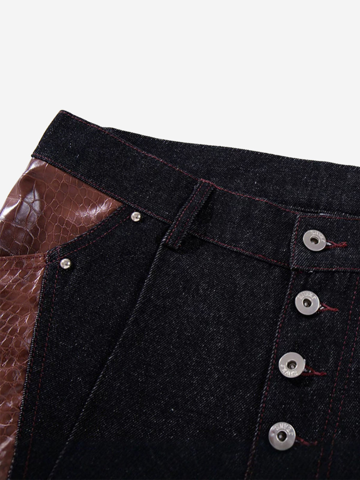 Leather Patchwork Studded Loose-Fit Jeans