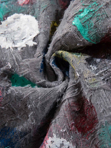 Hand-Painted Frayed Wide Leg Jeans 