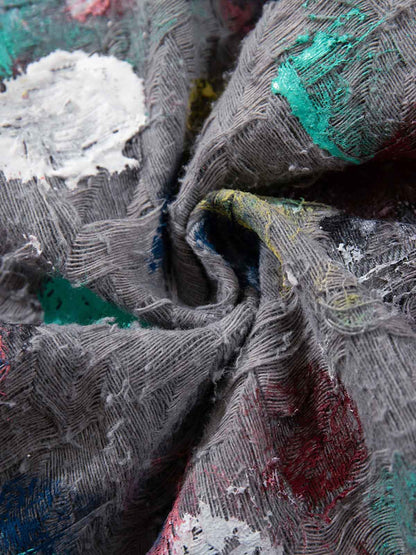 Hand-Painted Frayed Wide Leg Jeans 