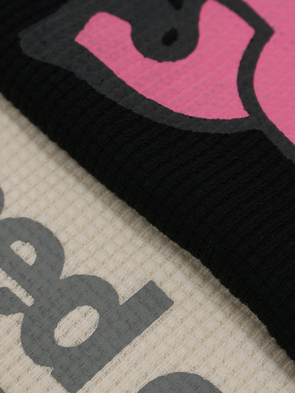 Cotton Waffle Knit Graphic T-Shirt with Moon Landing Print and Lion Design 