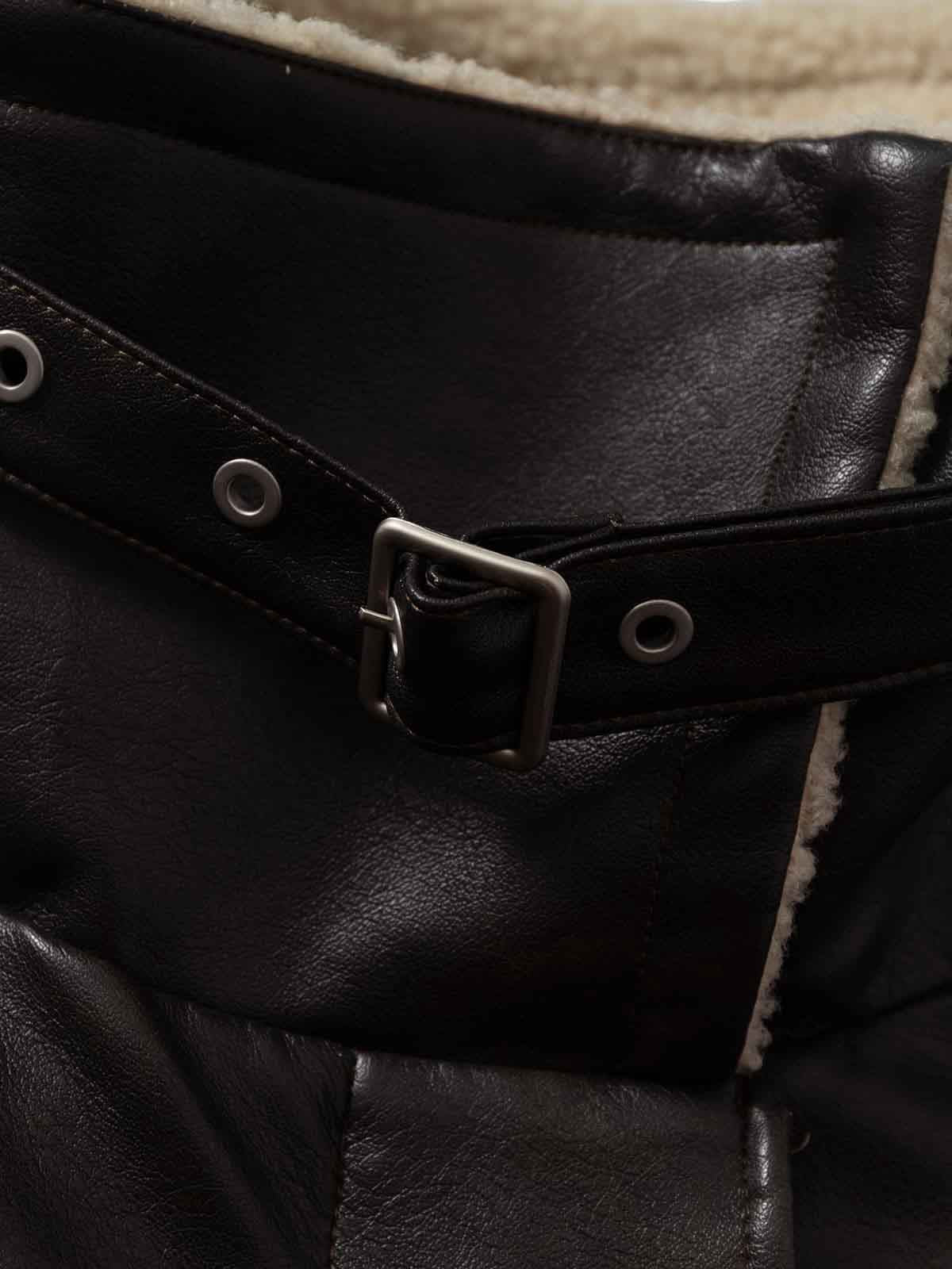 Vintage Shearling Collar Quilted Leather Jacket 