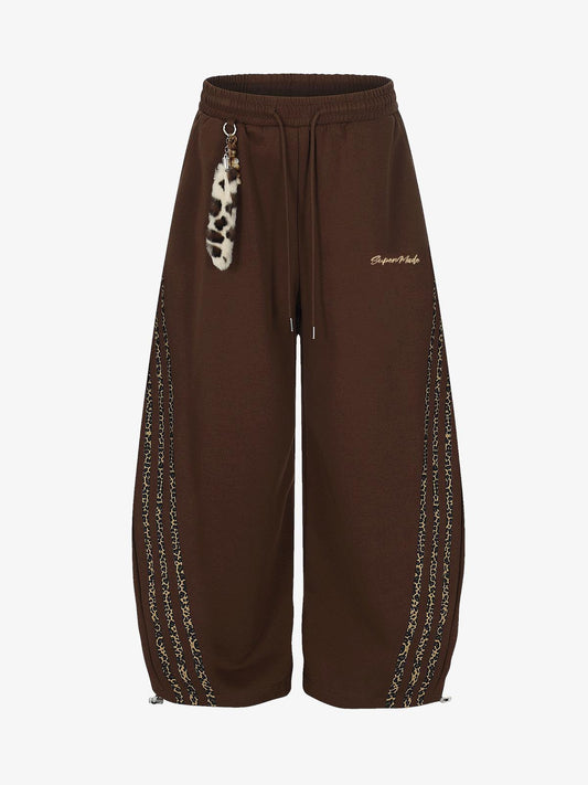 Leopard Stripe Charm Wide Leg Drawstring Sweatpants