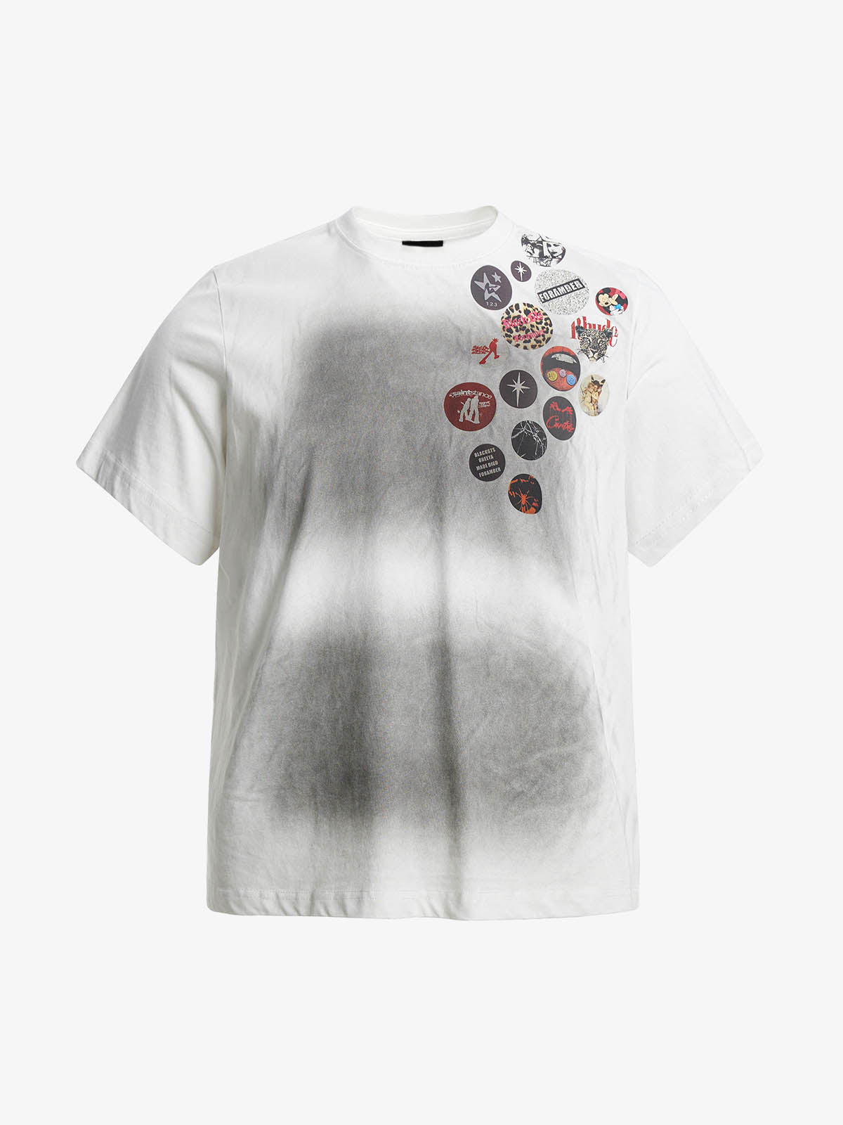 Vintage Airbrush Spray Effect Multi-Badge Graphic T-Shirt