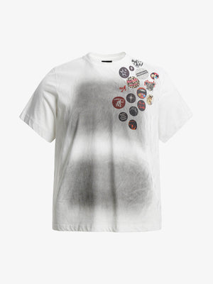 Vintage Airbrush Spray Effect Multi-Badge Graphic T-Shirt