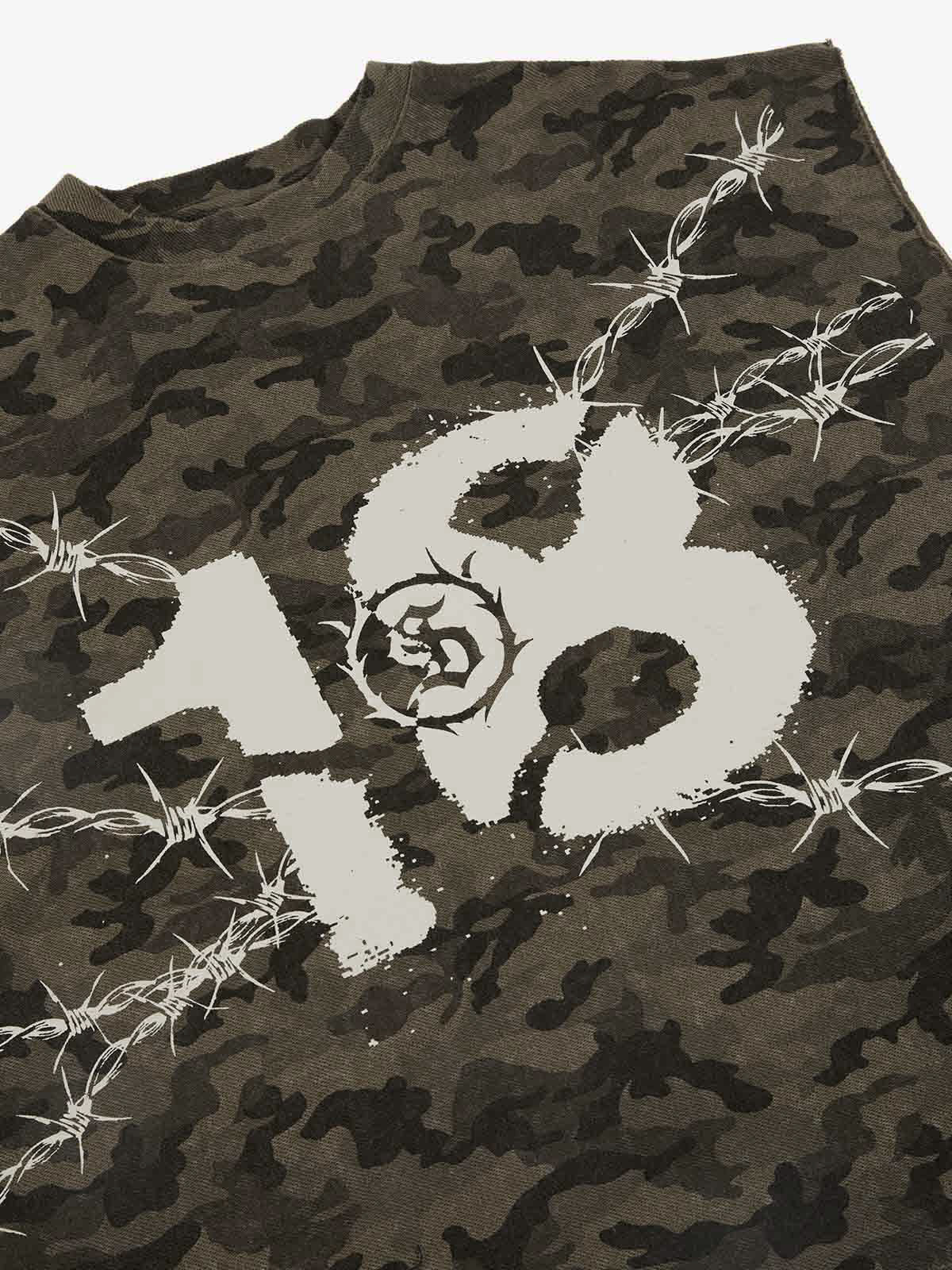 Supermade Camouflage Thorn Print Sleeveless T-Shirt 