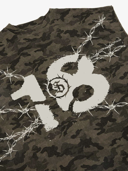 Supermade Camouflage Thorn Print Sleeveless T-Shirt 