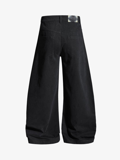 Heavy-Duty Studded Curved Wide-Leg Pants 