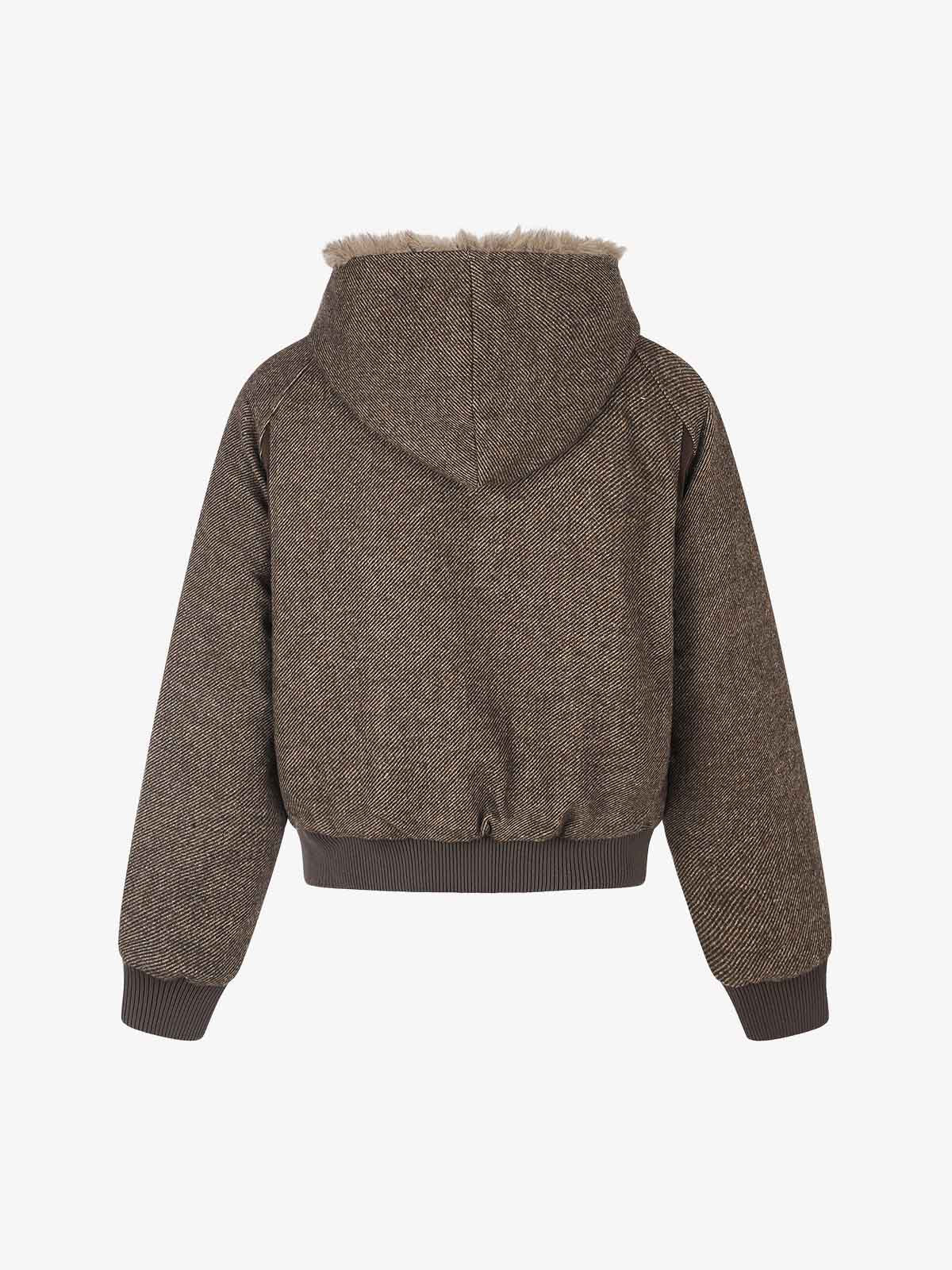 Faux-Fur Lined Asymmetric Button Hooded Coat