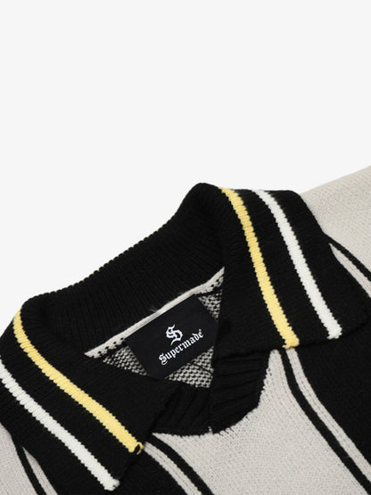 Crest Embroidered Striped Polo Sweater