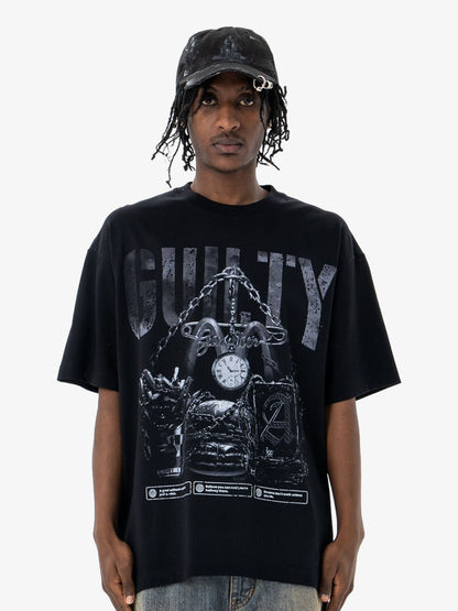 Vintage Chain Watch Print T-shirt 