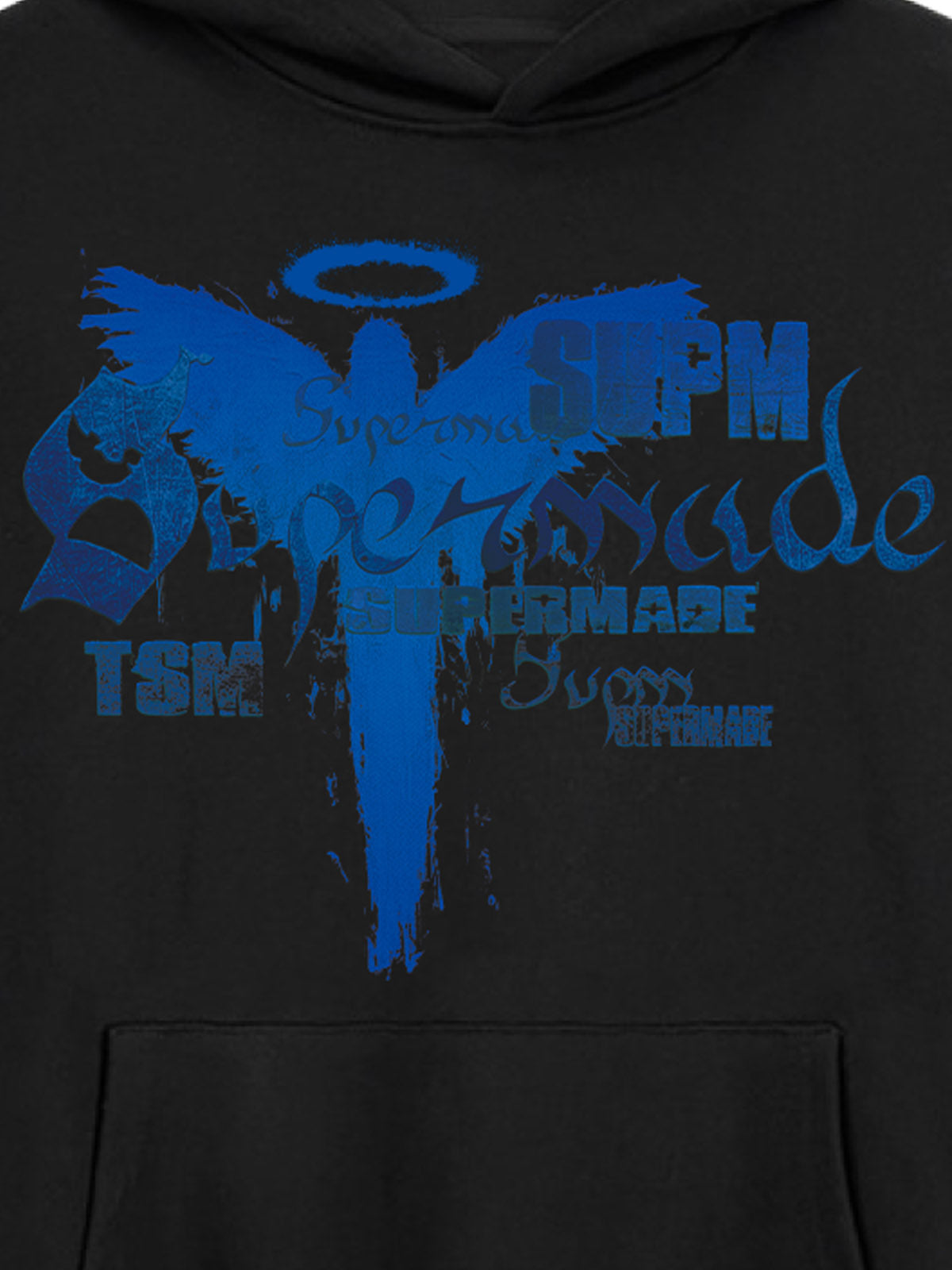 Vintage Washed Angel Halo Distressed Letter Graphic Hoodie 
