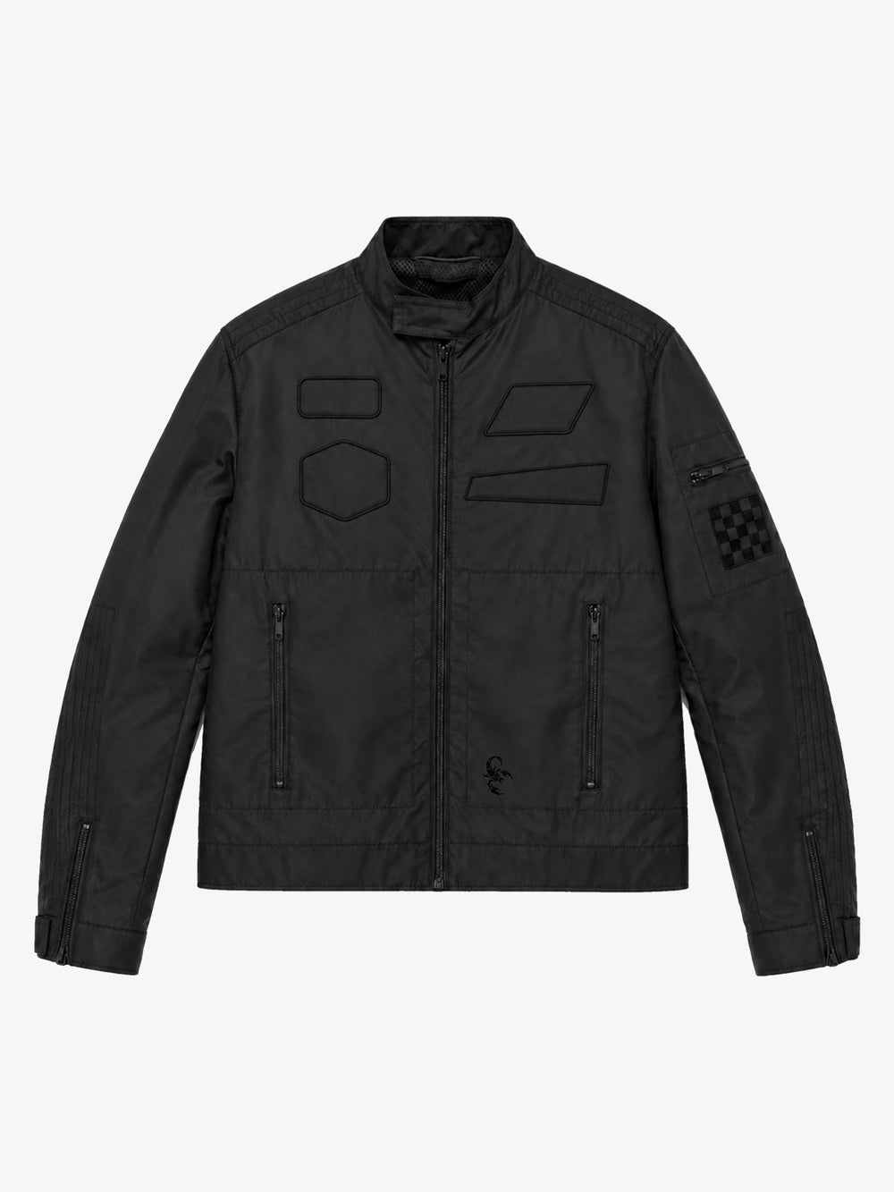 Patch Detail Glossy Stand-Collar Biker Jacket