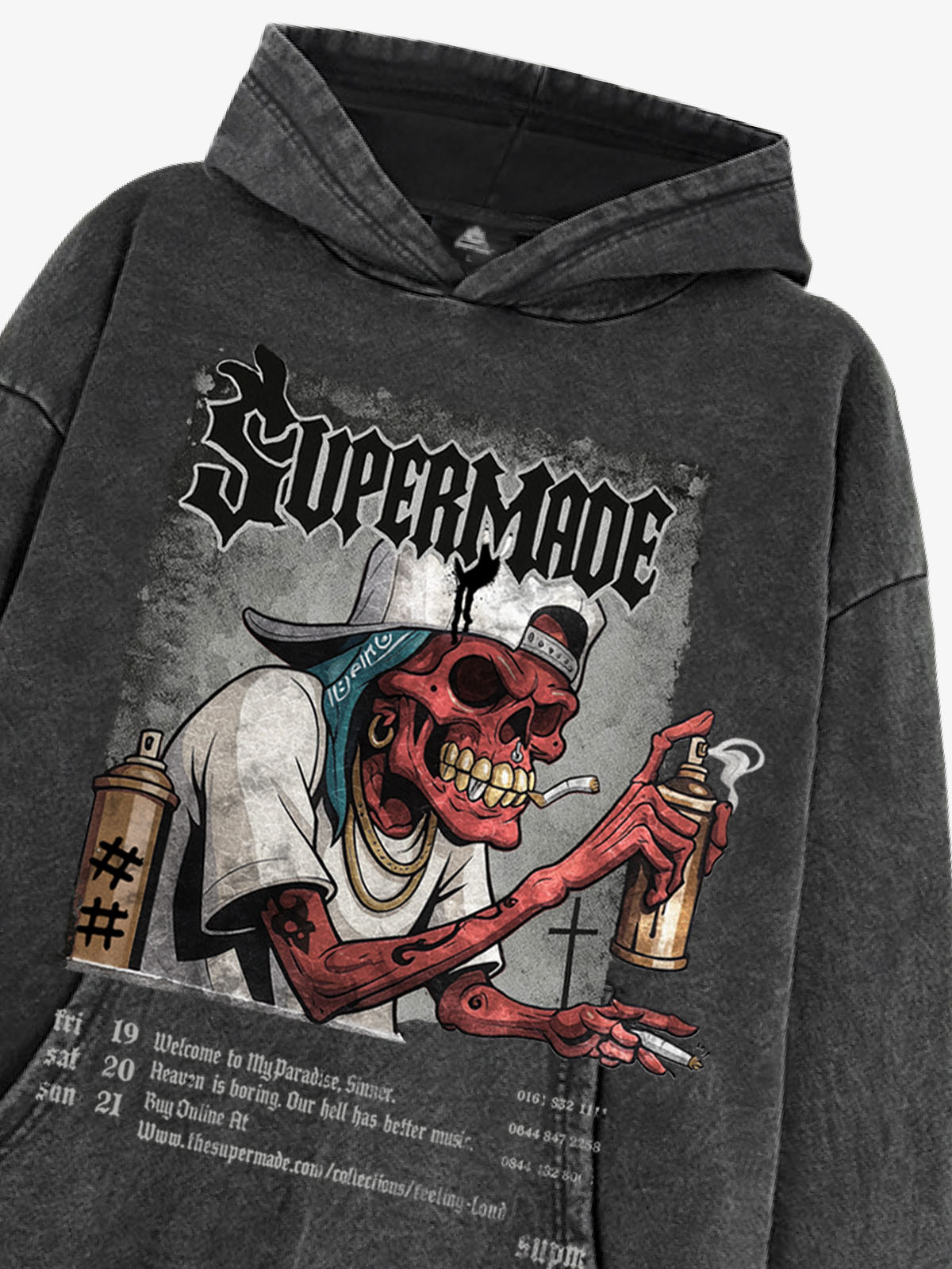 Thesupermade Punk Street Blood Red Skull Graffiti Hooded Sweatshirt 