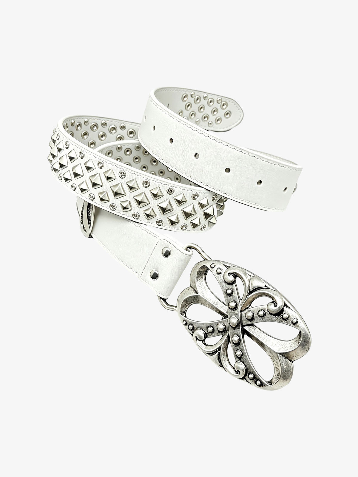 Studded Rhinestone Silver Hollow Buckle Belt