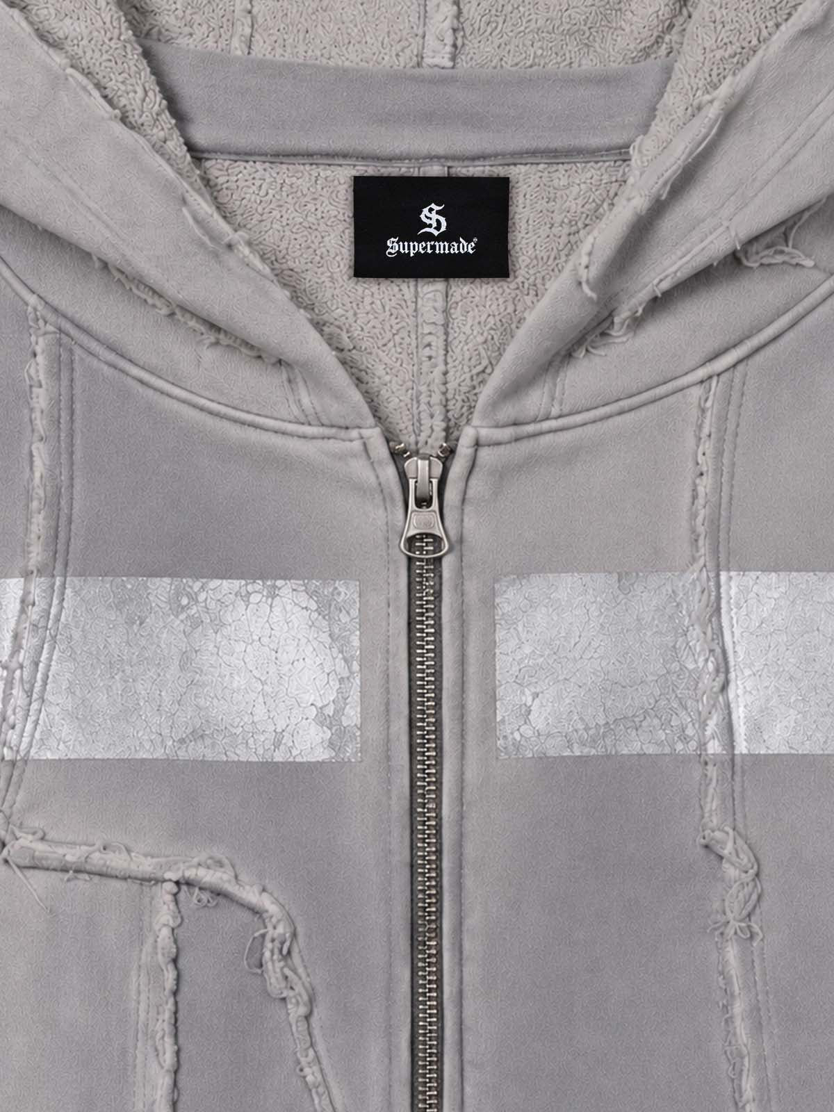 Spray-Dyed Paneled Distressed Zip Hoodie