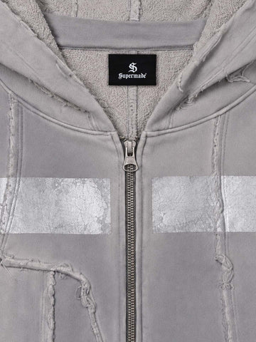 Spray-Dyed Paneled Distressed Zip Hoodie