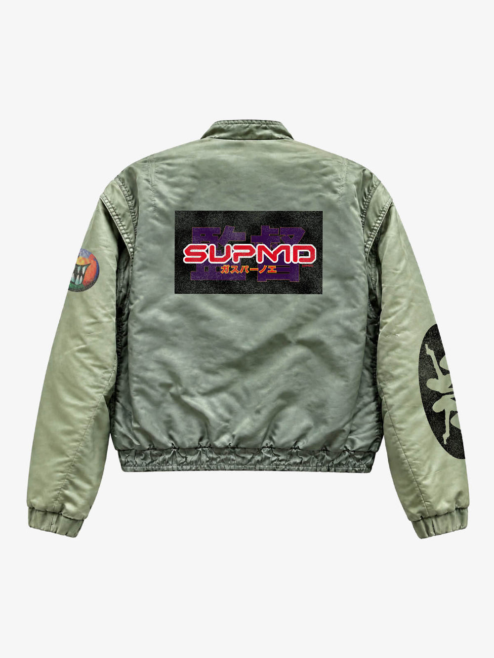 Playful Graphic Multi-Zip Cropped Bomber Jacket