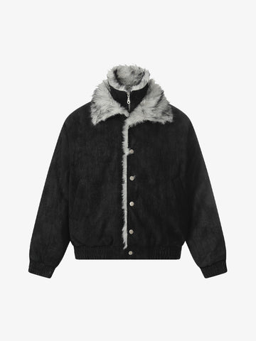 Vintage Dual-layer Collar Fleece-lined Zipper Jacket 