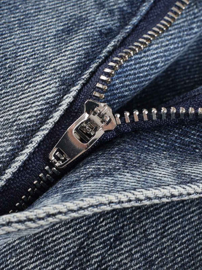 Denim Wide Leg Baggy Pants with Distressed Wash and Cuffed Hem for Women 