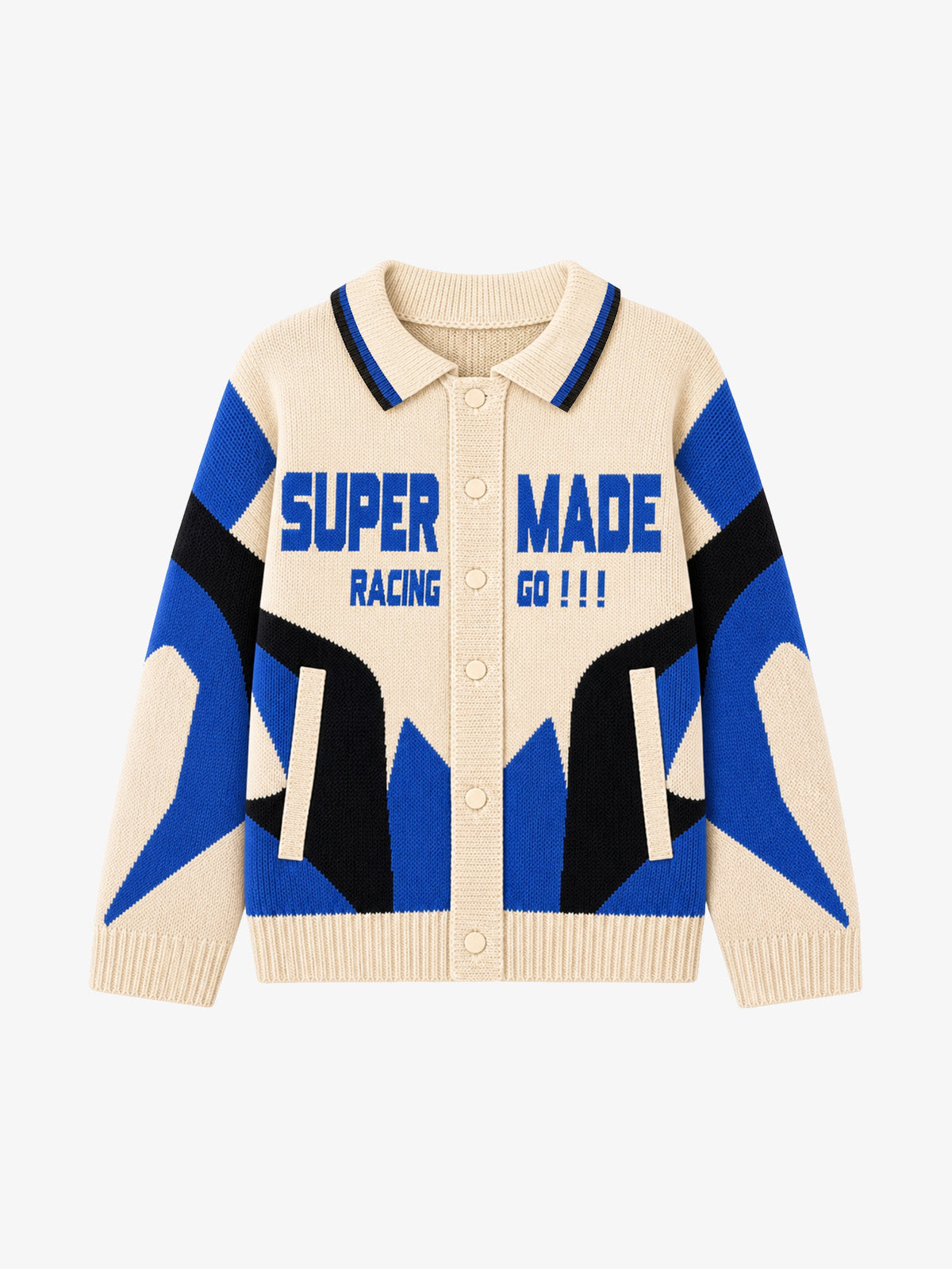 Vintage Racing Graphic Jacquard Knit Polo Sweater