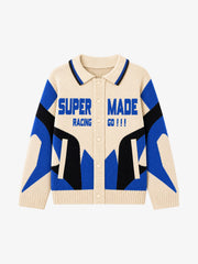 Vintage Racing Graphic Jacquard Knit Polo Sweater
