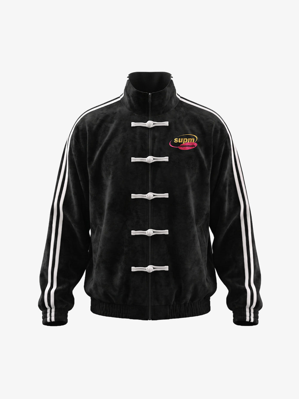 Logo Striped Suede Frog-Button Cardigan