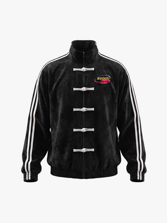 Logo Striped Suede Frog-Button Cardigan