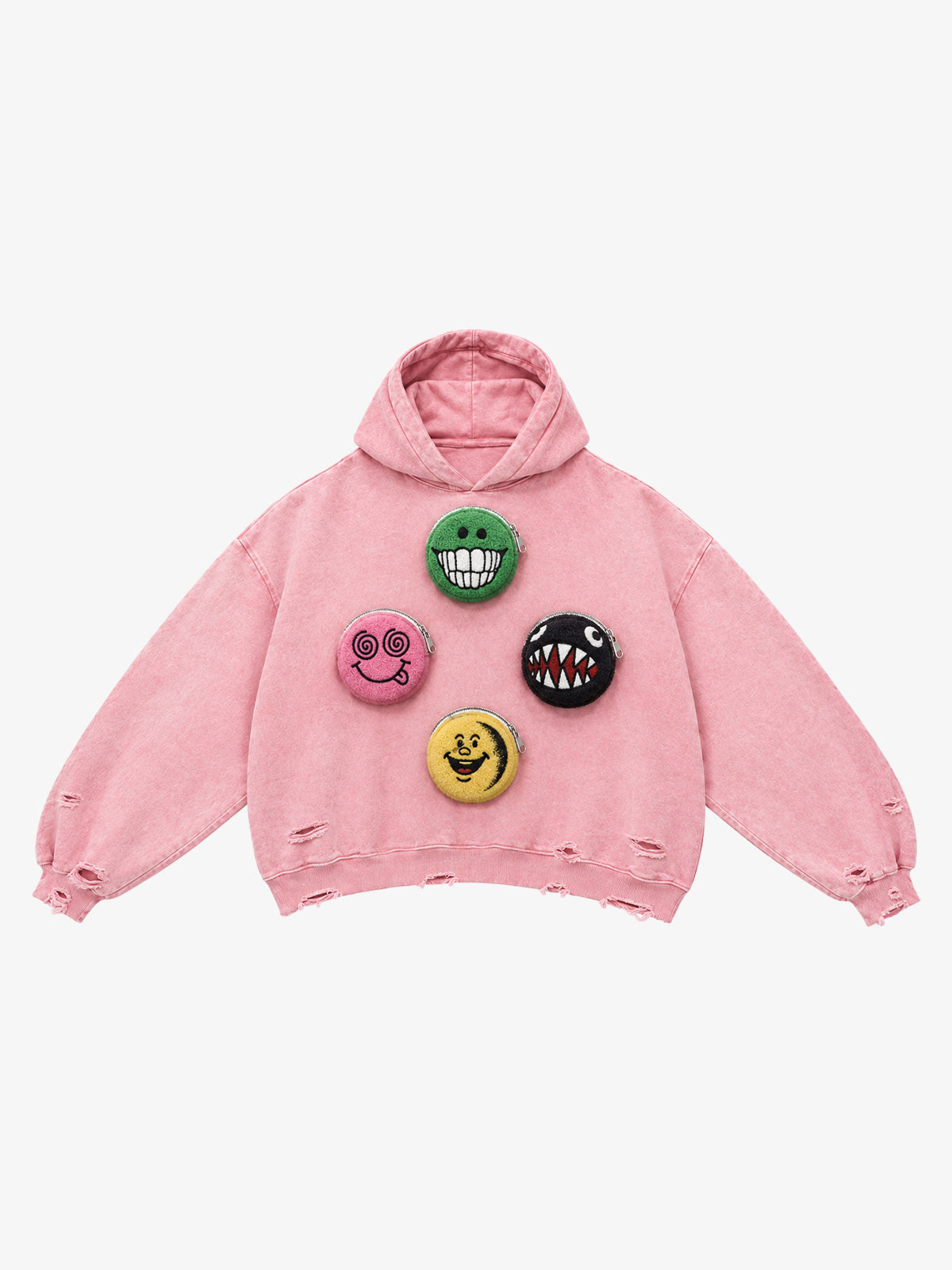Playful Patch Distressed Boxy Hoodie