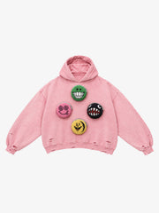 Playful Patch Distressed Boxy Hoodie