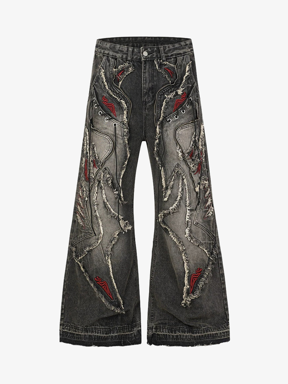 Embroidered Frayed Distressed Jeans