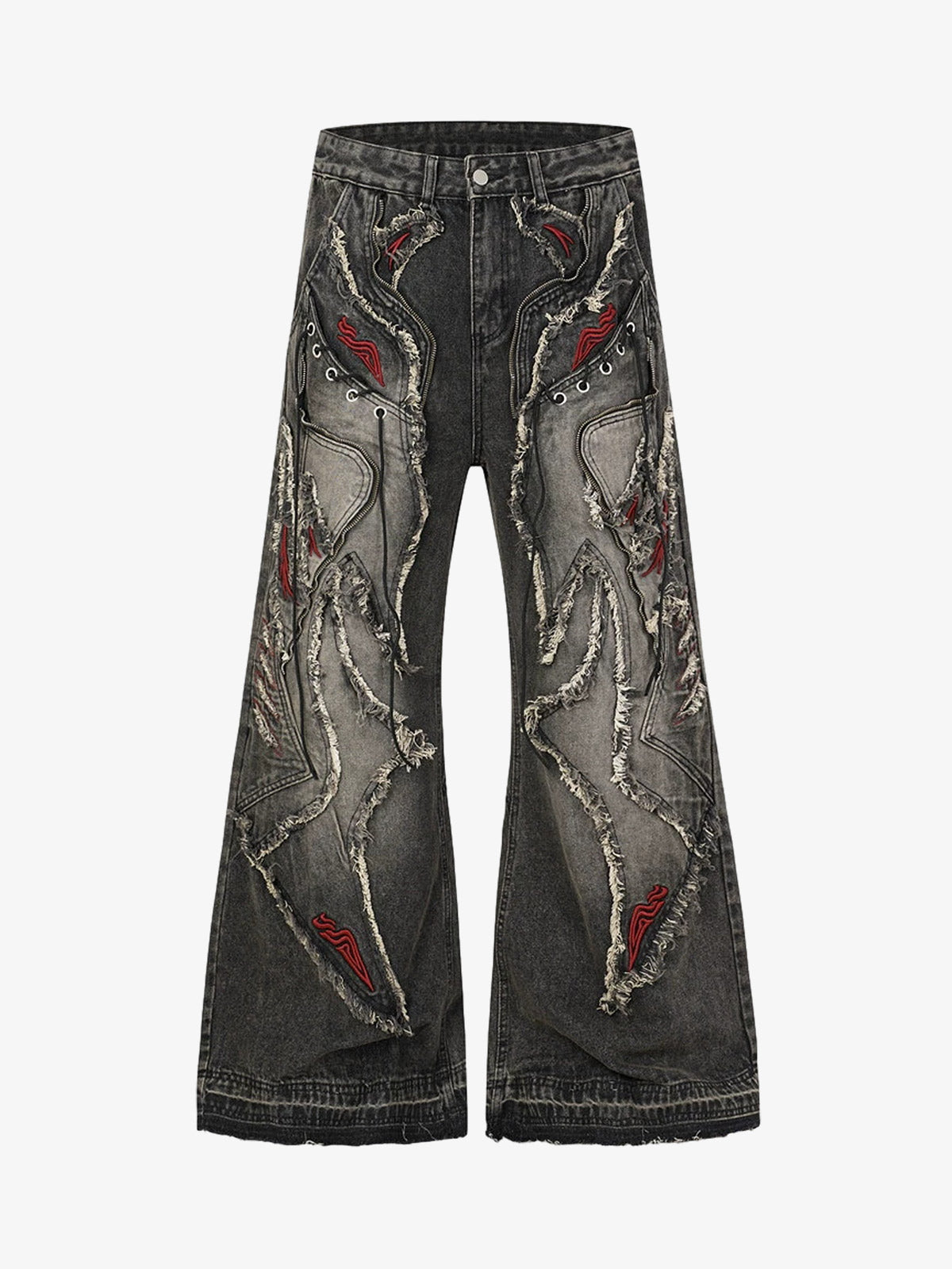 Embroidered Frayed Distressed Jeans