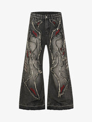 Embroidered Frayed Distressed Jeans