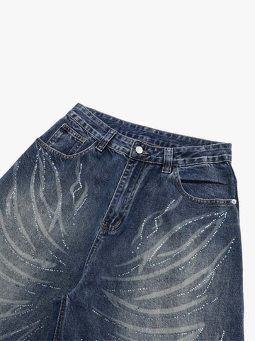 All-Over Rhinestone Embellished Jeans