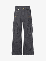 Studded Multi-Pocket Straight-Leg Work Pants