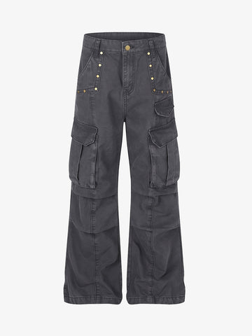 Studded Multi-Pocket Straight-Leg Work Pants