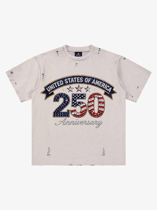 Rhinestone 250 Ripped Washed T-Shirt