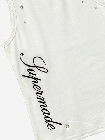 Stretch ribbed fabric punk y2k streetwear vest, adorned with metal buttonholes and letter embroidery.