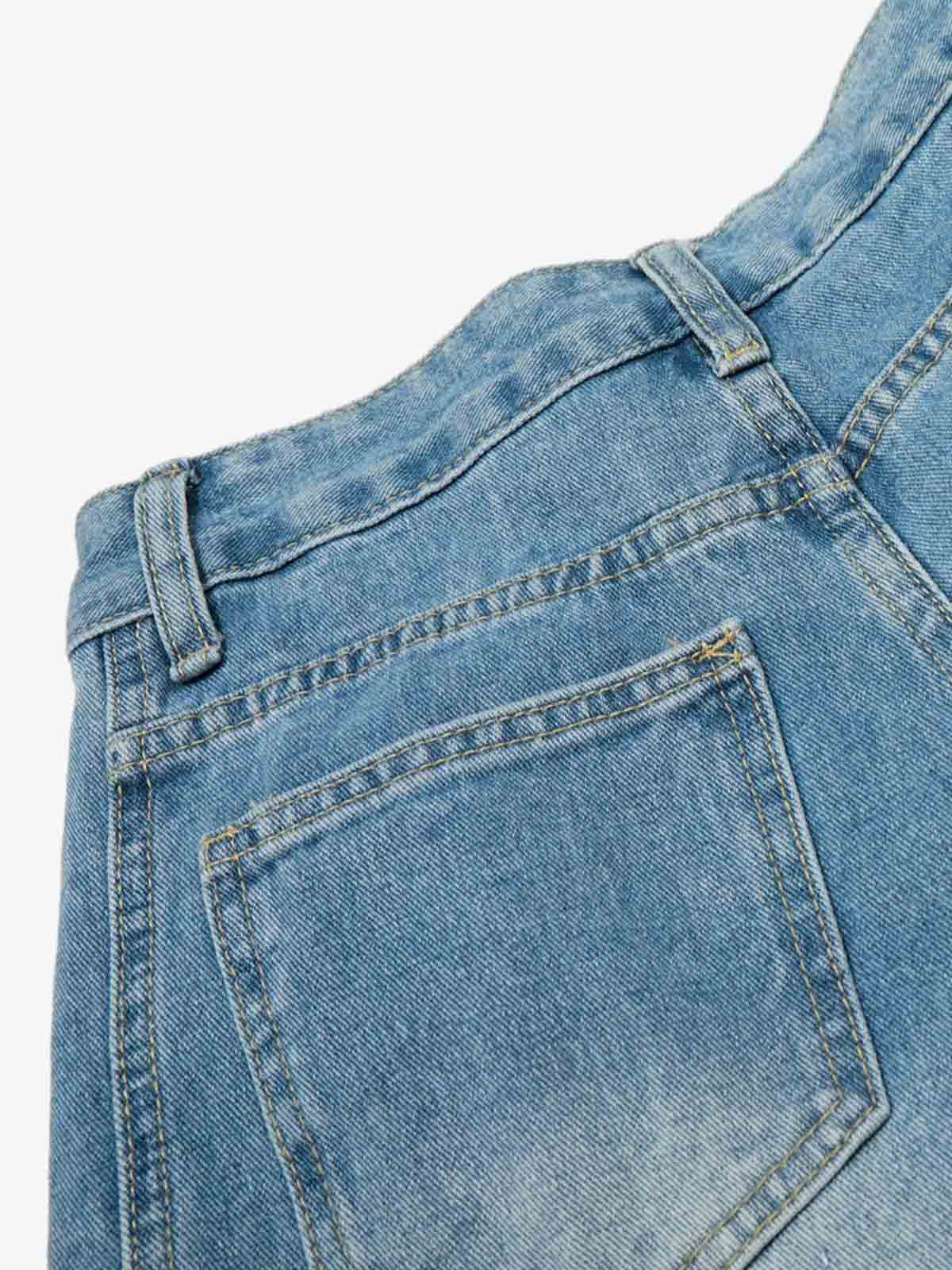 Denim Star-Print Wide-Leg Crop Pants with High Waist and Front Zipper Closure 