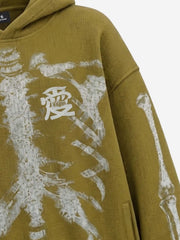 Skeleton Bone Graphic Distressed Hoodie