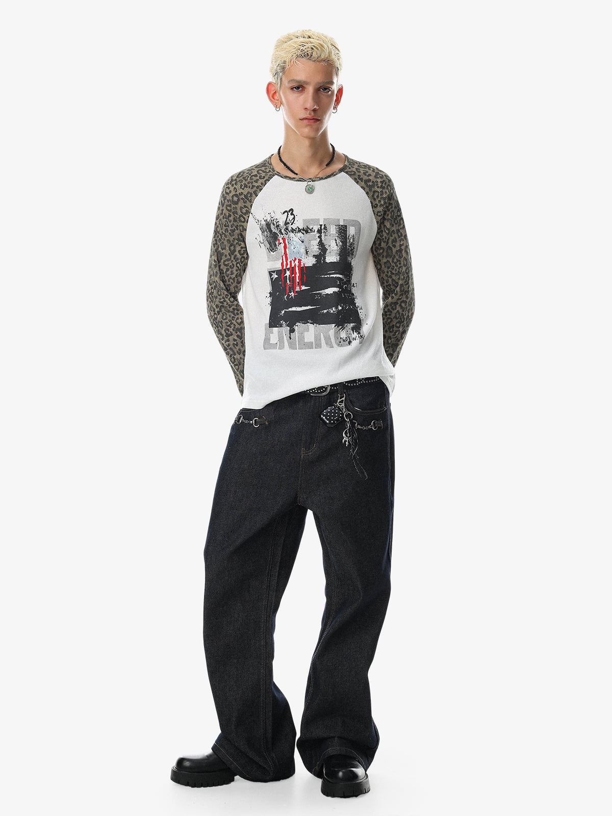 Leopard Graffiti Waffle Long Sleeve Tee